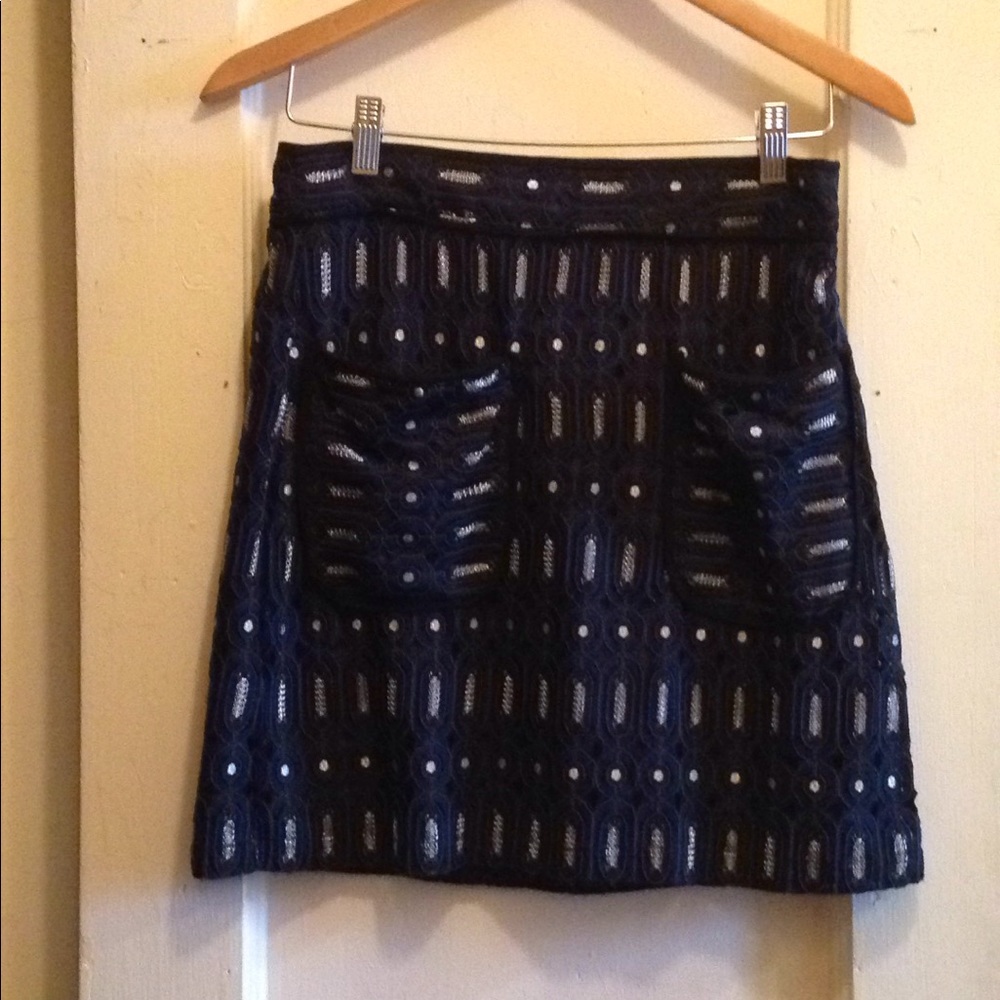 Loft Black and Blue Miniskirt